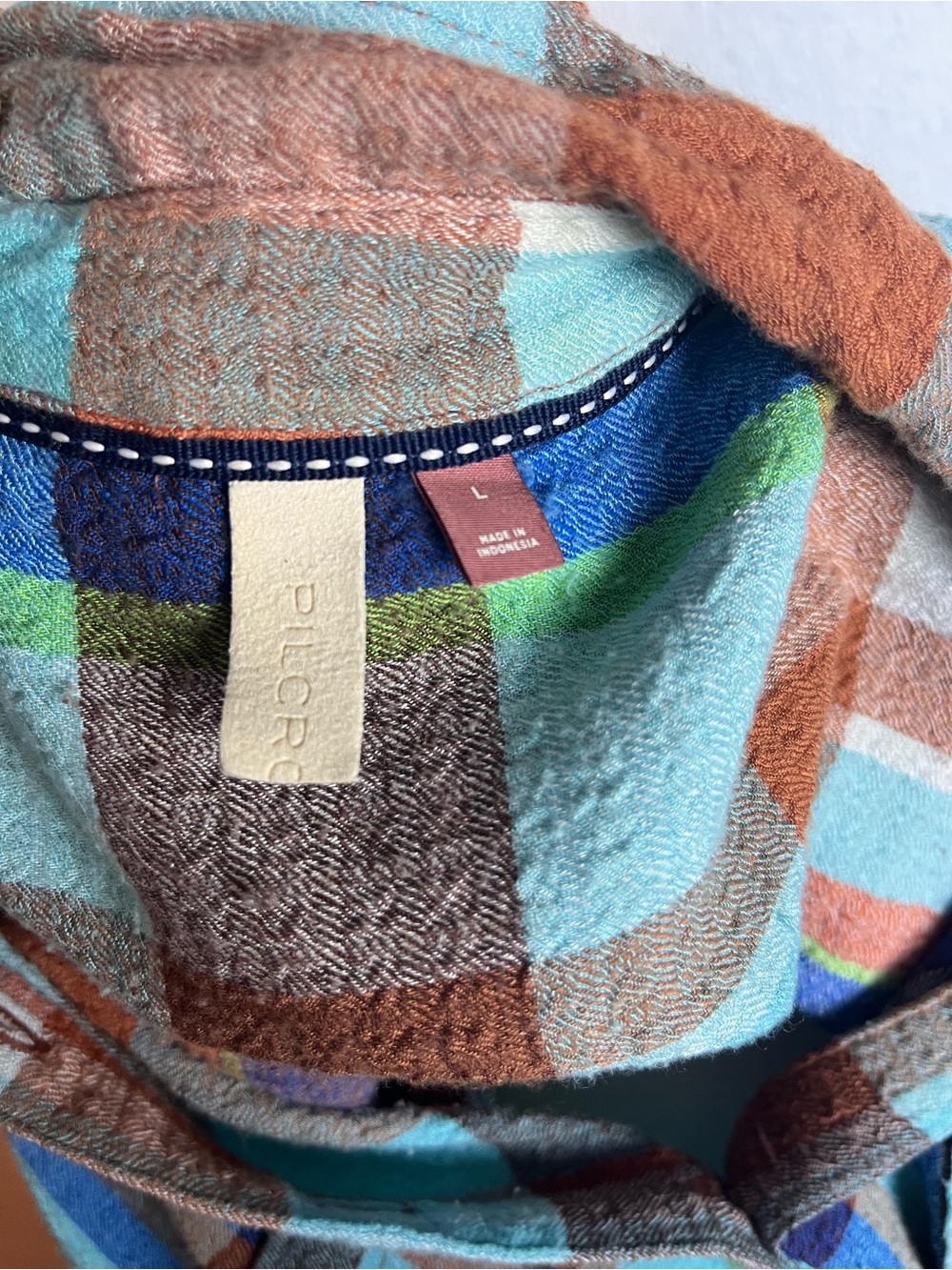 Pilcro Plaid Flannel Shirt in Rust, Blue & Mint - Picture 7 of 9